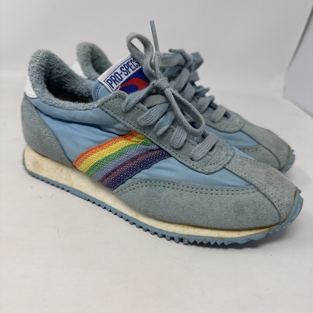 Vintage 70s 80s PRO SPECS Shoes Rainbow Tennis Sneakers Striped Sz 3 Teen Youth